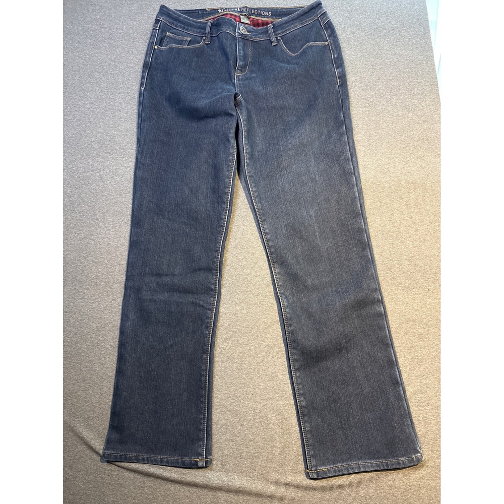 Natural Reflections Womens Flannel Lined‎ Jeans Dark Wash Straight Leg Size 10